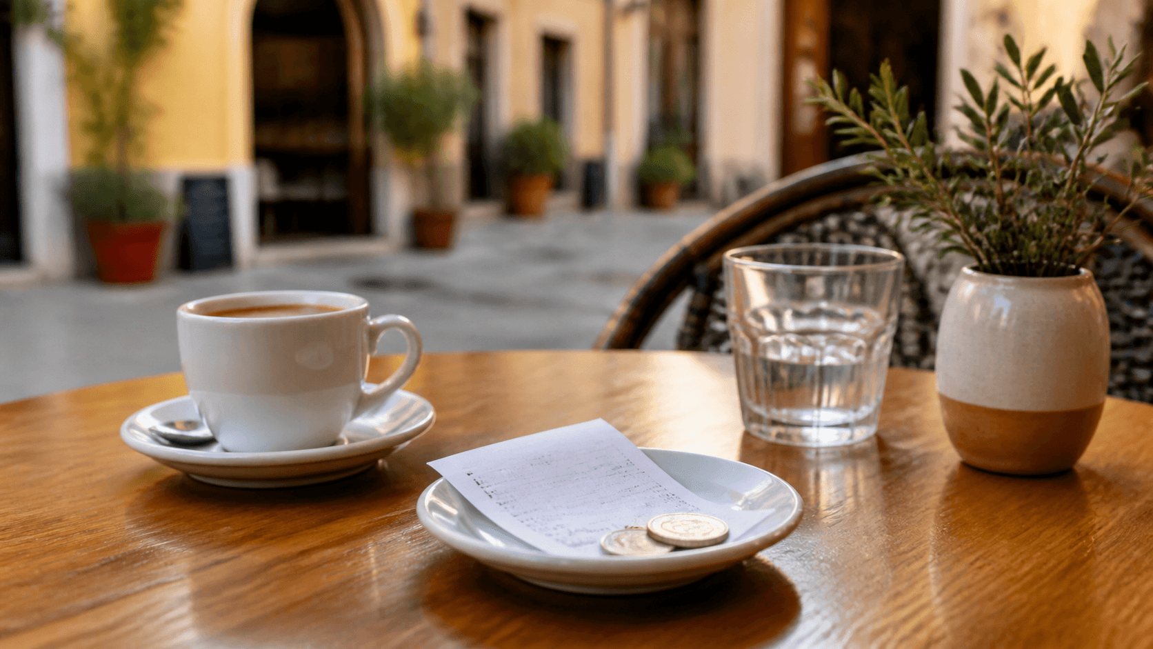 Mesa de café como situación cotidiana para practicar español